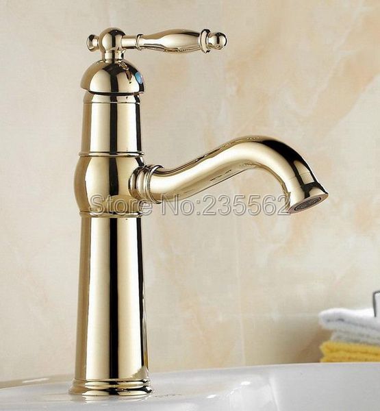 bathroom sink faucets golden brass faucet single handle swivel spout lnf296