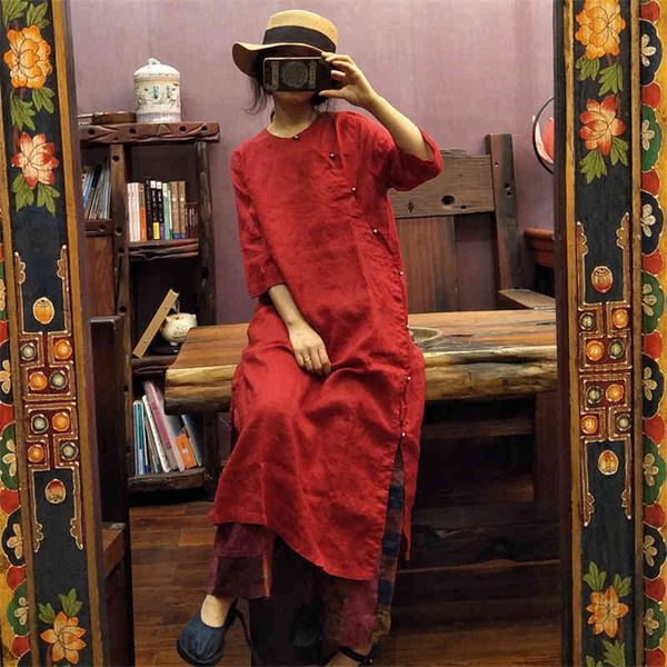 johnature summer women chinese style dress button seven sleeve vintage robes solid cheongsam style dress 210521, Black;gray
johnature summer women chinese style dress button seven sleeve vintage robes solid cheongsam style dress 210521, Black;gray