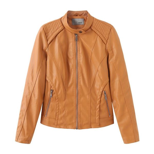 women's leather & faux autumn winter jacket long sleeve mandarin collar button solid zipper outwear female slim jackets, Black
women's leather & faux autumn winter jacket long sleeve mandarin collar button solid zipper outwear female slim jackets, Black