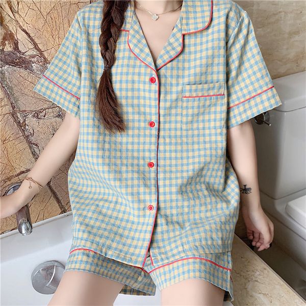 sleepwear geometric party girls fashion all match casual cotton femme plaid loose sleepwear chic women pajamas sets, Black;red
sleepwear geometric party girls fashion all match casual cotton femme plaid loose sleepwear chic women pajamas sets, Black;red