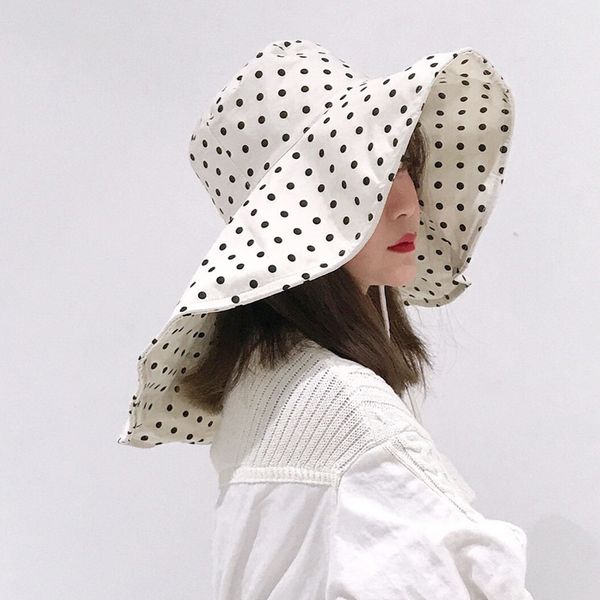 lace up large brim wave point black white dot front short back long neck sunscreen sunshade hat
lace up large brim wave point black white dot front short back long neck sunscreen sunshade hat