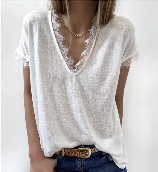 women's t-shirt summer solid short sleeve v neck lace trim patchwork t-shirts one piece plus size white black pink camisetas tallas gr
women's t-shirt summer solid short sleeve v neck lace trim patchwork t-shirts one piece plus size white black pink camisetas tallas gr