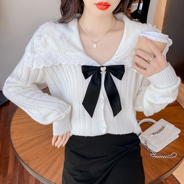women's knits & tees autumn winter cardigan knitted jacket sweater doll collar long sleeve female femme manche longue clothes for women, White
women's knits & tees autumn winter cardigan knitted jacket sweater doll collar long sleeve female femme manche longue clothes for women, White