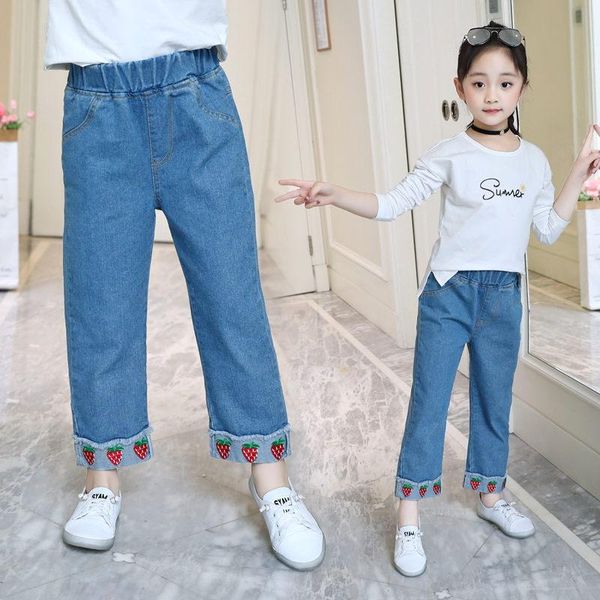 cowgirl casual jeans with strawberry embroider fashion kids loose trousers straight solid pants blue soft denim
cowgirl casual jeans with strawberry embroider fashion kids loose trousers straight solid pants blue soft denim