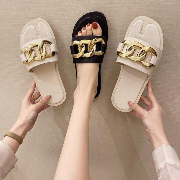 slippers 2021 women's shoes casual big gold chain flat metal buckle wear beach women, Black
slippers 2021 women's shoes casual big gold chain flat metal buckle wear beach women, Black