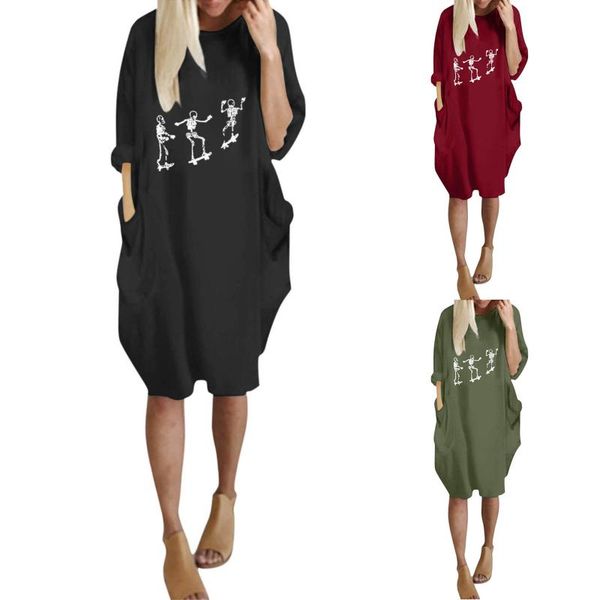 casual dresses women's midi dress skull print vintage long sleeve o collar pocket loose robes femme female streetwear, Black;gray
casual dresses women's midi dress skull print vintage long sleeve o collar pocket loose robes femme female streetwear, Black;gray