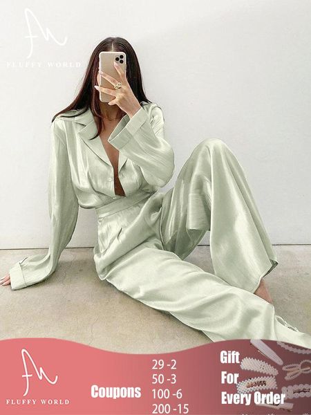 women's two piece pants satin vintage suit elegant long sleeve shirt and high waist sets spring autumn solid matching set, White
women's two piece pants satin vintage suit elegant long sleeve shirt and high waist sets spring autumn solid matching set, White