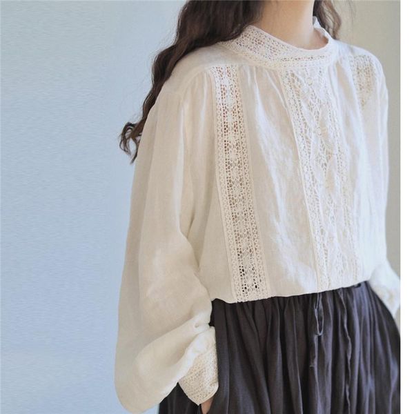 women's blouses & shirts johnature mori linen loose hollow out women 2021 spring autumn vintage solid color female, White
women's blouses & shirts johnature mori linen loose hollow out women 2021 spring autumn vintage solid color female, White