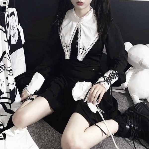 casual dresses vintage black gothic dress women patchwork lace korean slim party female 2021 autumn high street fairy y2k victorian, Black;gray
casual dresses vintage black gothic dress women patchwork lace korean slim party female 2021 autumn high street fairy y2k victorian, Black;gray