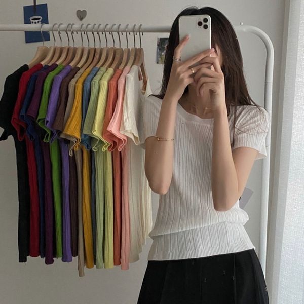 t-shirt t-shirt summer 2021 new korean versatile stretch slim ice silk casual short sleeve, White 
t-shirt t-shirt summer 2021 new korean versatile stretch slim ice silk casual short sleeve, White