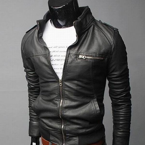 men's leather & faux arrived motorcycle jackets male slim coats with zipper man outerwear stand jaqueta de couro masculina, Black
men's leather & faux arrived motorcycle jackets male slim coats with zipper man outerwear stand jaqueta de couro masculina, Black
