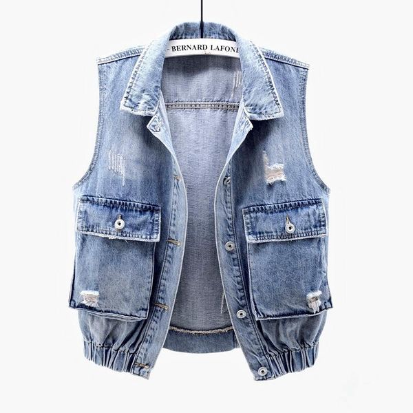 women's vests denim vest women summer casual big pocket holes jeans female slim waistcoat elastic waist short sleeveless jacket coat, Black;white
women's vests denim vest women summer casual big pocket holes jeans female slim waistcoat elastic waist short sleeveless jacket coat, Black;white
