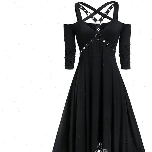 gothic black goth off shoulder women dresses lace patchwork punk rock cross strap plus size vintage midi, Black;gray
gothic black goth off shoulder women dresses lace patchwork punk rock cross strap plus size vintage midi, Black;gray