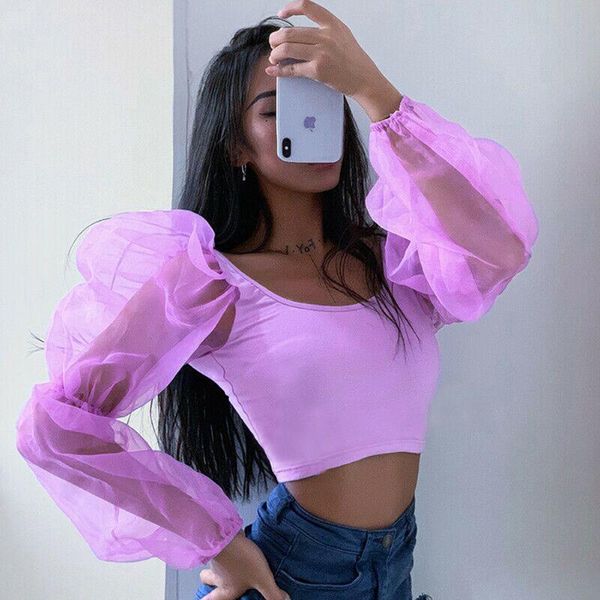 women's blouses & shirts pre-autumn elegant women square neck long lace puff sleeve see-through pullover elastic crop blouse, White
women's blouses & shirts pre-autumn elegant women square neck long lace puff sleeve see-through pullover elastic crop blouse, White