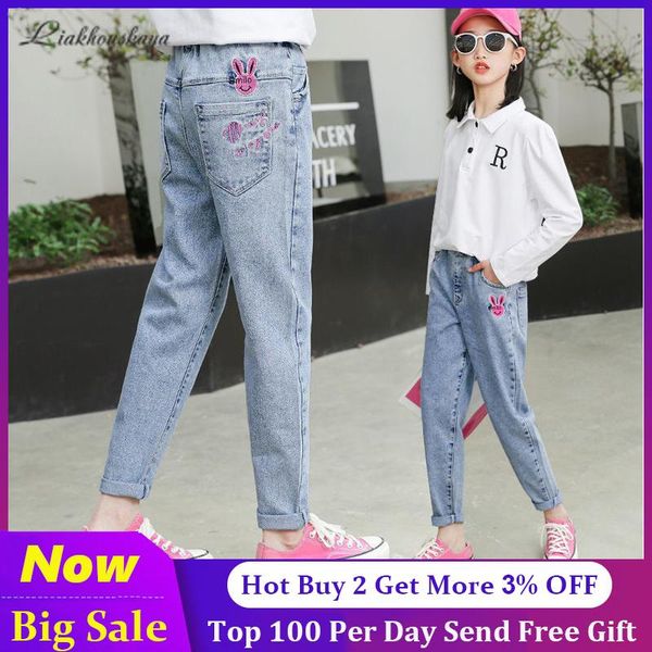 110-160cm children fashion cartoon denim jeans for girls teenage elastic waist pants kids trousers clothes, Blue
110-160cm children fashion cartoon denim jeans for girls teenage elastic waist pants kids trousers clothes, Blue
