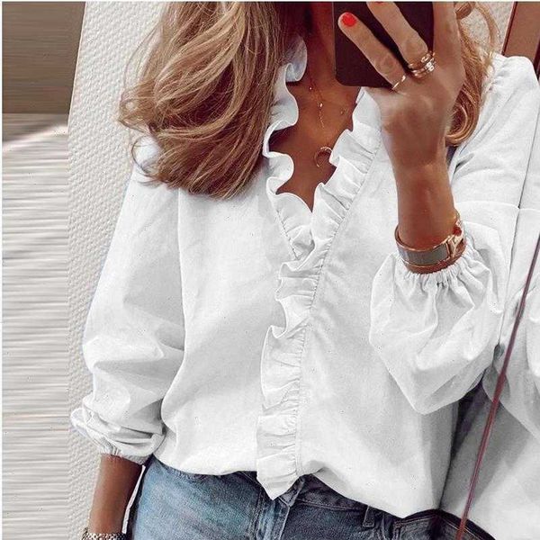 blouse shirts women shirt office lady spring summer print long sleeve ruffle blouses v neck pullover, White
blouse shirts women shirt office lady spring summer print long sleeve ruffle blouses v neck pullover, White