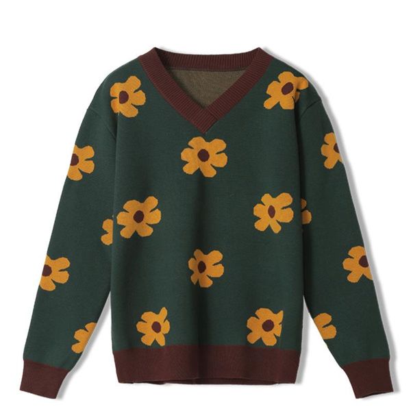 women's sweaters spring autumn floral v-neck long sleeve knitted pullover women casual outerwear pull femme t2210, White;black 
women's sweaters spring autumn floral v-neck long sleeve knitted pullover women casual outerwear pull femme t2210, White;black