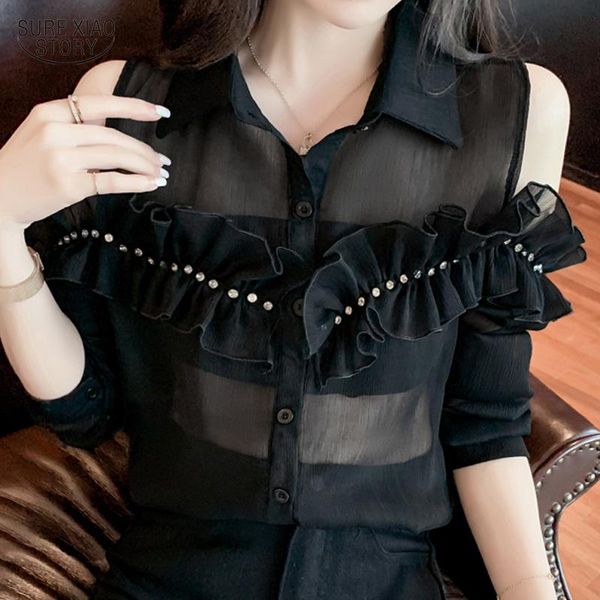 women's blouses & shirts ruffled off-shoulder trendy long-sleeved summer chiffon sunscreen women blusas mujer de moda 15389, White
women's blouses & shirts ruffled off-shoulder trendy long-sleeved summer chiffon sunscreen women blusas mujer de moda 15389, White