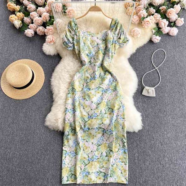 women's fashion square neck elegant pleated short sleeve slim split flower print dress summer clothes vestido de mujer s649 210527, Black;gray
women's fashion square neck elegant pleated short sleeve slim split flower print dress summer clothes vestido de mujer s649 210527, Black;gray