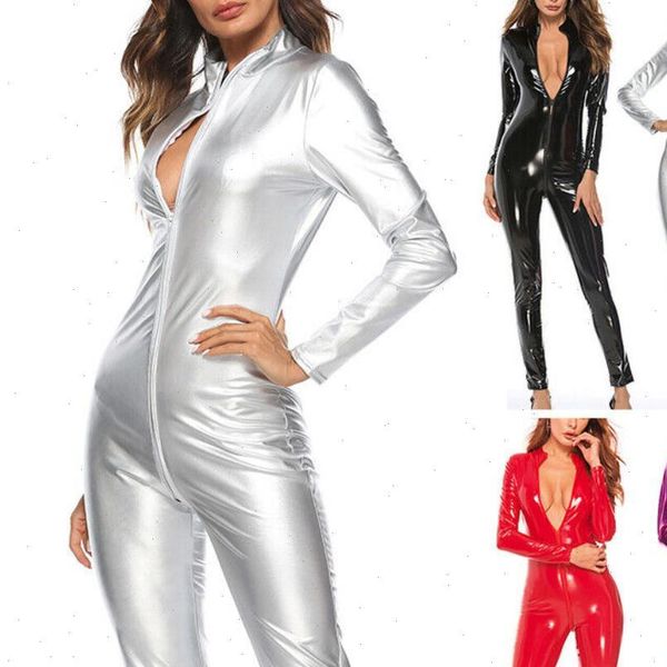 women solid color zipper faux rompers patent leather jumpsuit bodysuit tight clubwear for party club outfits cosplay, Black;white
women solid color zipper faux rompers patent leather jumpsuit bodysuit tight clubwear for party club outfits cosplay, Black;white