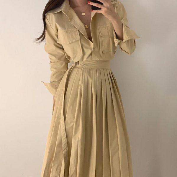 casual dresses style female lapel single-breasted pleated dress high sash waist long sleeve a line wrap harajuku shirt, Black;gray
casual dresses style female lapel single-breasted pleated dress high sash waist long sleeve a line wrap harajuku shirt, Black;gray