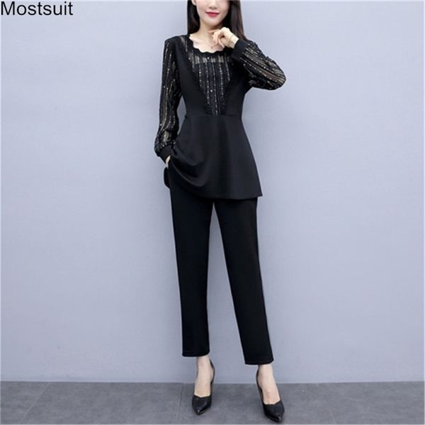 spring elegant outfits women two piece sets plus size long sleeve tunic mesh patchwork and pants set suit ol korean 210513, White
spring elegant outfits women two piece sets plus size long sleeve tunic mesh patchwork and pants set suit ol korean 210513, White