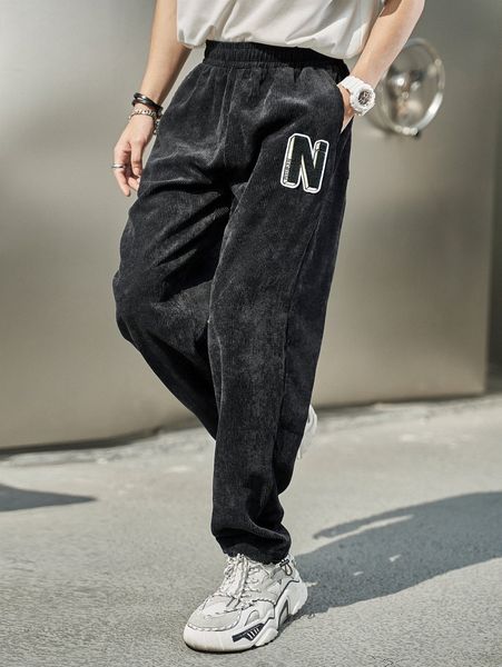 men letter patch detail corduroy pants d5ld#, Black
men letter patch detail corduroy pants d5ld#, Black