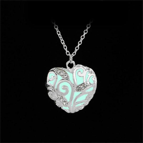chains ashion women halloween hollow necklace jewelry gifts 2021 bohemia silver color luminous stone heart pendant f
