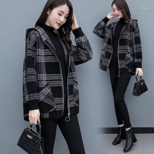 women's wool & blends autumn and winter korean style all-match plaid jacket mid-length fashion small loose trend, Black
women's wool & blends autumn and winter korean style all-match plaid jacket mid-length fashion small loose trend, Black