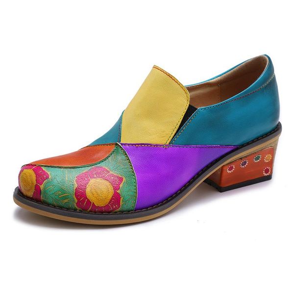 dress shoes vintage splicing bohemian genuine leather colorblock printed women pumps for slip on 4cm square high heels round toe, Black
dress shoes vintage splicing bohemian genuine leather colorblock printed women pumps for slip on 4cm square high heels round toe, Black