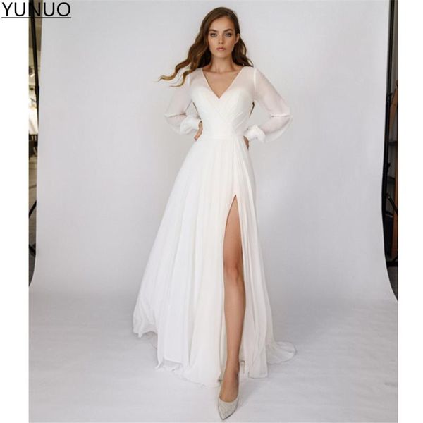 other wedding dresses yunuo a-line chiffon dress with long sleeves vestidos de novia v-neck simple bridal gowns side slit robe mariée ivory, White
other wedding dresses yunuo a-line chiffon dress with long sleeves vestidos de novia v-neck simple bridal gowns side slit robe mariée ivory, White
