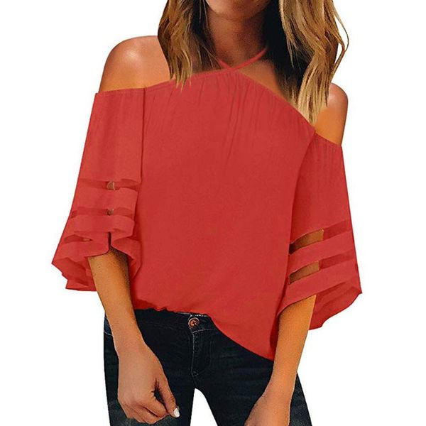 solid halter casual blouse shirt elegant loose women mesh panel 3/4 sleeve boho daily simple l0218 women's blouses & shirts, White
solid halter casual blouse shirt elegant loose women mesh panel 3/4 sleeve boho daily simple l0218 women's blouses & shirts, White