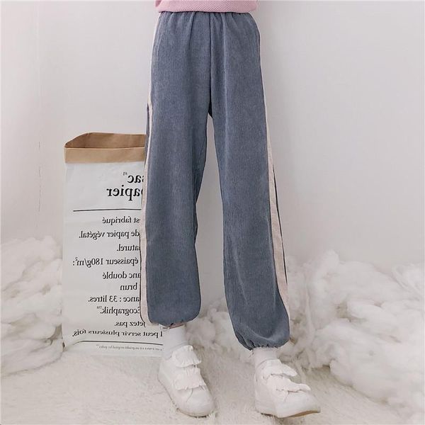 women's pants & capris loose drawstring corduroy sports trousers, Black;white 
women's pants & capris loose drawstring corduroy sports trousers, Black;white