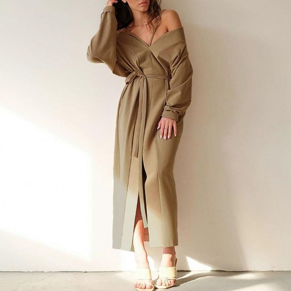 casual dresses dress 2021 autumn women's batwing long sleeve high waist deep v-neck black female elegant dresse, Black;gray
casual dresses dress 2021 autumn women's batwing long sleeve high waist deep v-neck black female elegant dresse, Black;gray