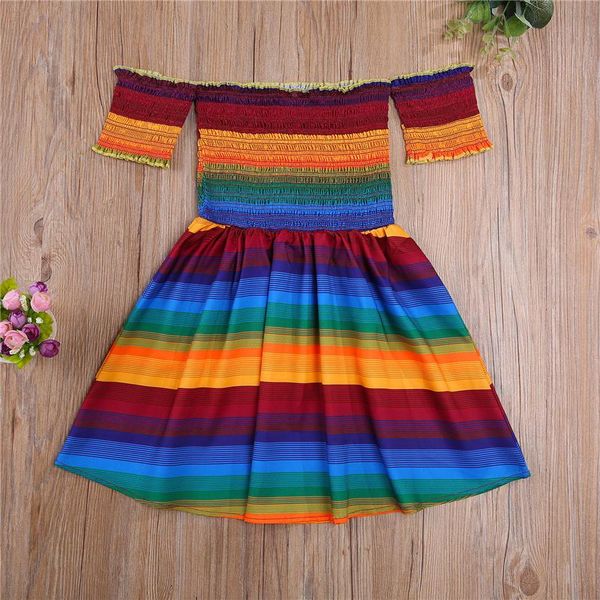 little girls summer casual big hem dress, boat neck rainbow stripe printed pattern short sleeve one-piece dress girl's dresses, Red;yellow
little girls summer casual big hem dress, boat neck rainbow stripe printed pattern short sleeve one-piece dress girl's dresses, Red;yellow