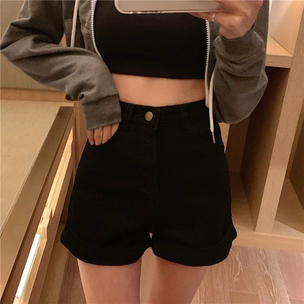 women's shorts jeans spring and summer clothing 2021 new hemmed elastic high waist wide leg pants loose trendy, White;black
women's shorts jeans spring and summer clothing 2021 new hemmed elastic high waist wide leg pants loose trendy, White;black
