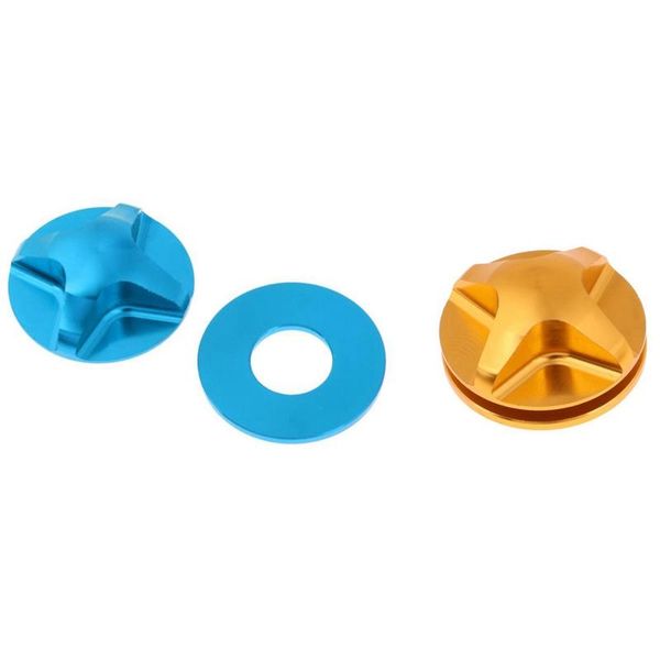 tools 2 pcs bicycle fork cover front gas shoulder caps nozzle for mountain ride bikes fork, blue & gold
