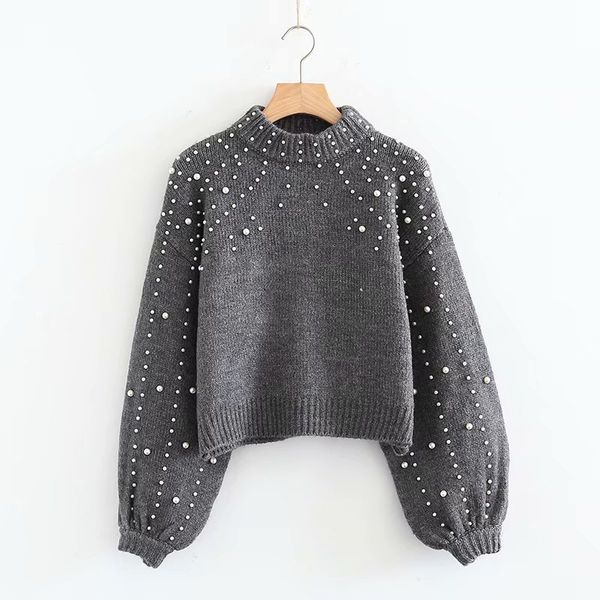 women pearl sweater knitted grey crewneck pullovers casual m0133 autumn winter 210514, White;black
women pearl sweater knitted grey crewneck pullovers casual m0133 autumn winter 210514, White;black