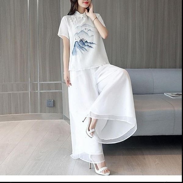 china retro buckle cheongsam women tracksuits chiffon white wide leg pants chinese style vintage elegant linen print 2 piece, Gray
china retro buckle cheongsam women tracksuits chiffon white wide leg pants chinese style vintage elegant linen print 2 piece, Gray