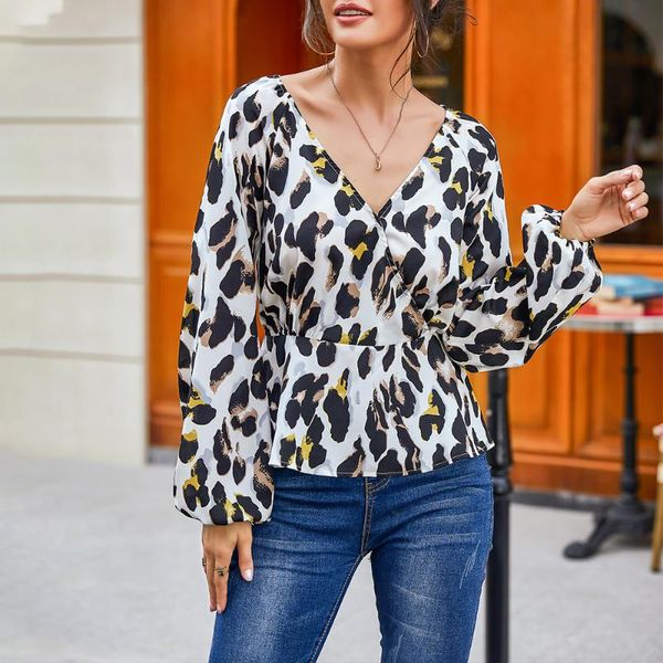 women leopard print blouse 2021 early autumn lantern sleeve v neck lace up shirt elegant office work female blusas women's blouses & sh, White
women leopard print blouse 2021 early autumn lantern sleeve v neck lace up shirt elegant office work female blusas women's blouses & sh, White