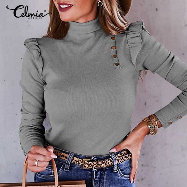 women's blouses & shirts blouses celmia fashion knitted autumn long sleeve ruffles casual solid elastic shirt turtleneck bodycon b p5t, White
women's blouses & shirts blouses celmia fashion knitted autumn long sleeve ruffles casual solid elastic shirt turtleneck bodycon b p5t, White
