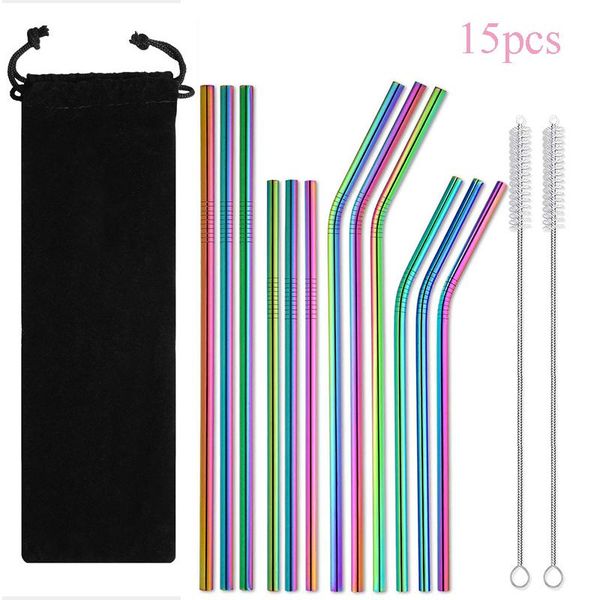 drinking straws metal reusable stainless steel straw set, straight and curved with cleaning brush, rainbow color beverage accessories
drinking straws metal reusable stainless steel straw set, straight and curved with cleaning brush, rainbow color beverage accessories