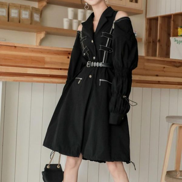 women's trench coats fashion design women coat 2021 punk streetwear korean casual belt zipper long autumn outwear black gothic girl, Tan;black
women's trench coats fashion design women coat 2021 punk streetwear korean casual belt zipper long autumn outwear black gothic girl, Tan;black