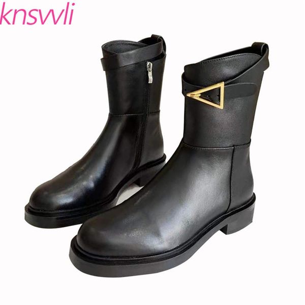boots genuine leather motorcycle women metal buckle short woman flats round toe knight shoes, Black
boots genuine leather motorcycle women metal buckle short woman flats round toe knight shoes, Black