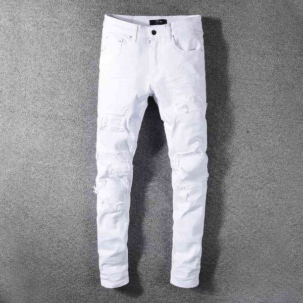 men's jeans high street fashion brand white hole patch elastic slim fit pleated mens skinny solid quality denim trousers vtej, Blue
men's jeans high street fashion brand white hole patch elastic slim fit pleated mens skinny solid quality denim trousers vtej, Blue