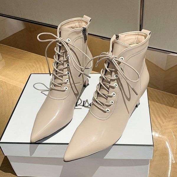 versatile fashion boots lace-up front ankle with pointed toes and low heels french thin, Black
versatile fashion boots lace-up front ankle with pointed toes and low heels french thin, Black