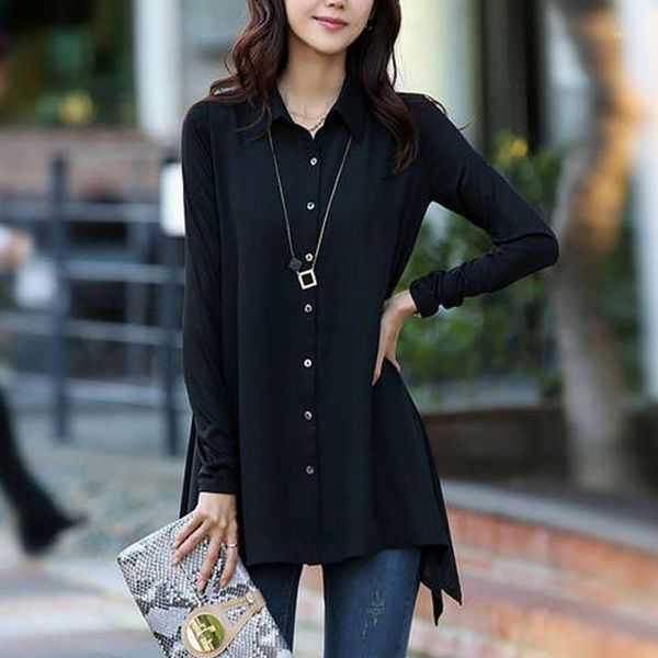 women chiffon black summer shirts long blouse plus size 4xl buttons loose irregular blusas female, White
women chiffon black summer shirts long blouse plus size 4xl buttons loose irregular blusas female, White