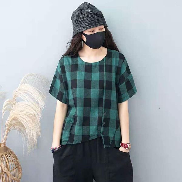 women's t-shirt arrival summer arts style women loose casual short sleeve o-neck t shirt plaid cotton linen asymmetrical t-shirt w, White
women's t-shirt arrival summer arts style women loose casual short sleeve o-neck t shirt plaid cotton linen asymmetrical t-shirt w, White