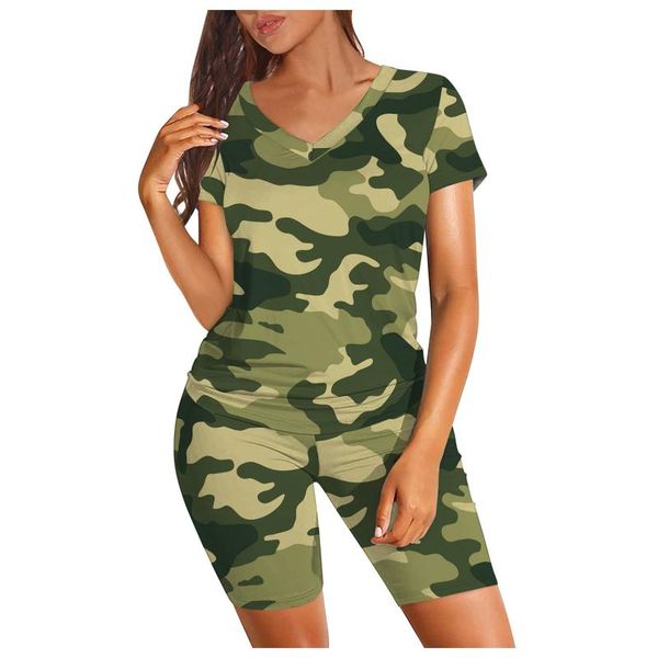 women's shorts camouflage print short sleeve v neck two piece outfits biker set women clothing vetement femme 2021#q, White;black
women's shorts camouflage print short sleeve v neck two piece outfits biker set women clothing vetement femme 2021#q, White;black