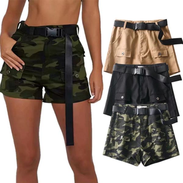 women's shorts streetwear summer camouflage women cargo feminino safari style high waist belt pockets ladies casual 2021 gift, White;black
women's shorts streetwear summer camouflage women cargo feminino safari style high waist belt pockets ladies casual 2021 gift, White;black